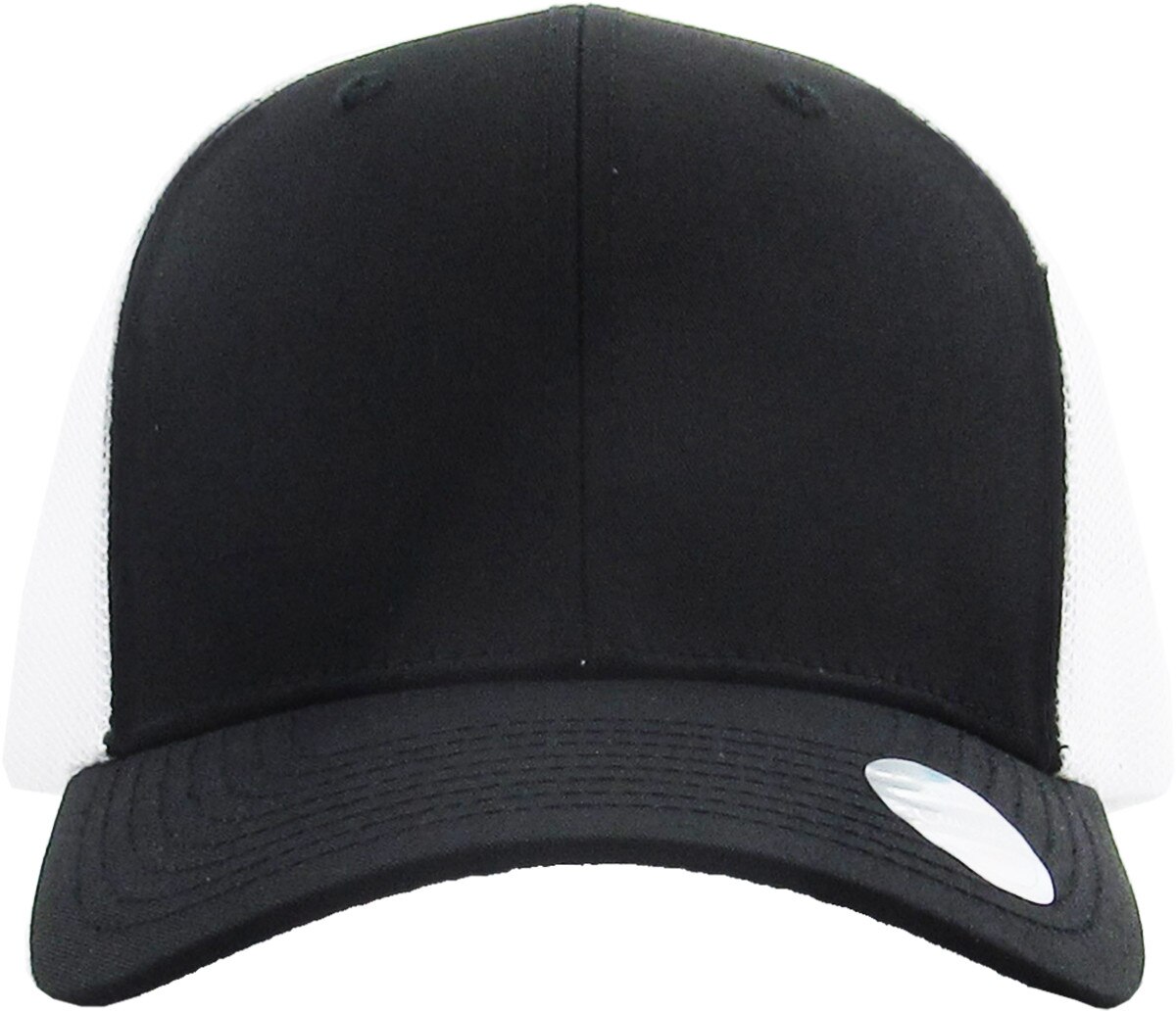Black White Two Tone Classic 6 Panel Trucker Mesh Snapback Front View